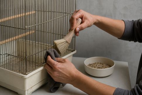 Routine de nettoyage pour litière d’oiseaux et cages exotiques
